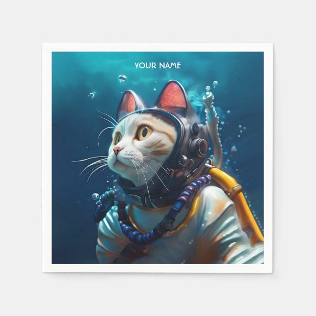 Guardanapo De Papel Fantasy Cute Cat Diver Diving (Frente)