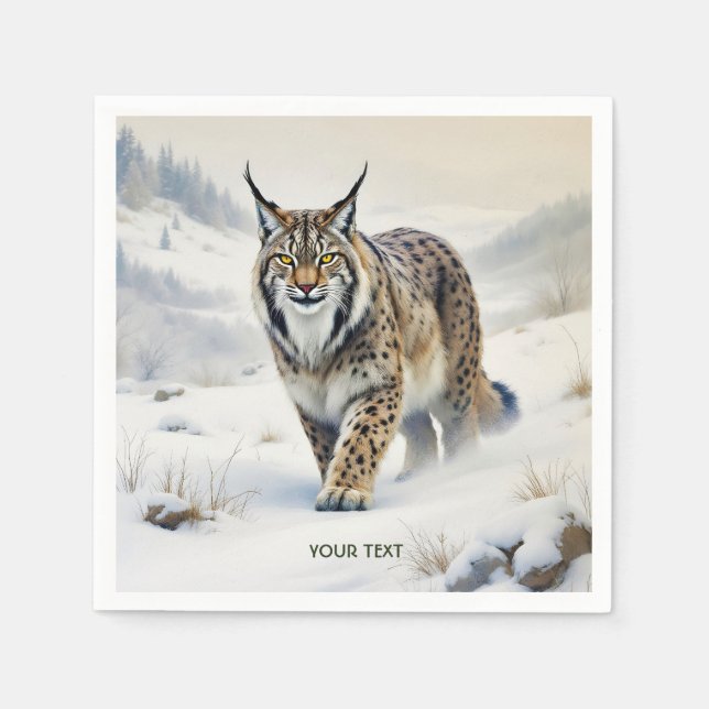 Guardanapo De Papel Fantasy Cute Lynx Winter Snow (Frente)