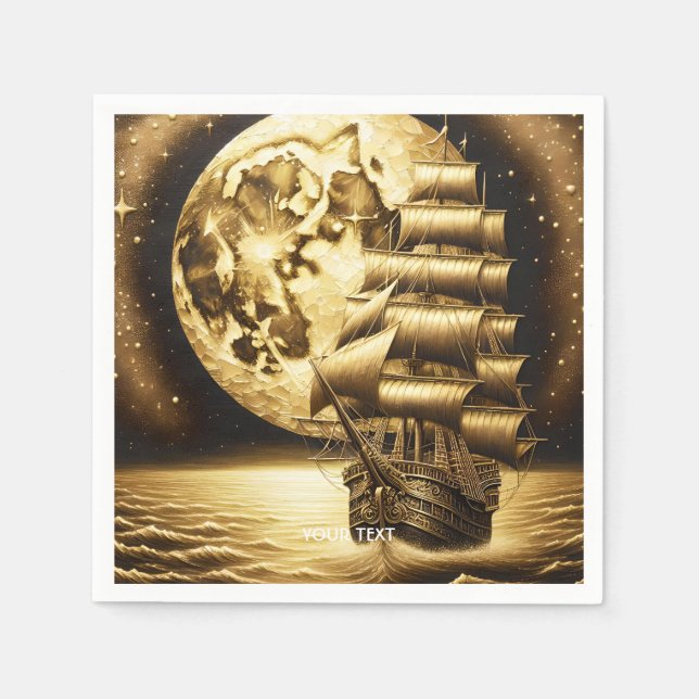 Guardanapo De Papel Fantasy Cute Moon Sea Navio (Frente)