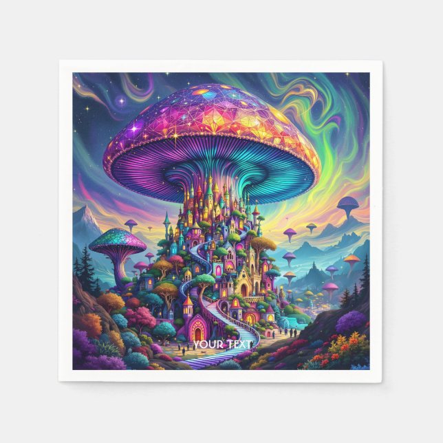 Guardanapo De Papel Fantasy Cute Mushroom Rainbow Skies (Frente)