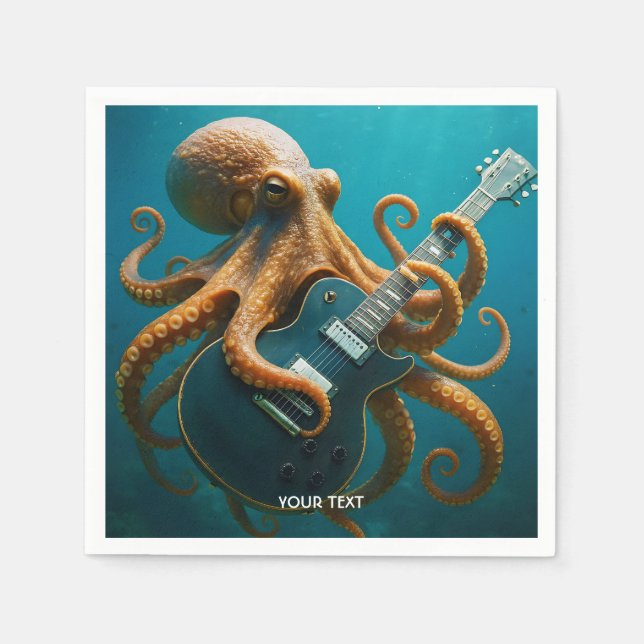 Guardanapo De Papel Fantasy Cute Octopus Tocando Violão (Frente)