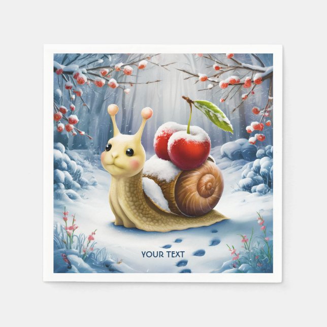 Guardanapo De Papel Fantasy Cute Snail Cherry Winter (Frente)
