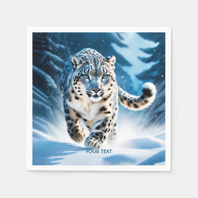 Guardanapo De Papel Fantasy Cute Snow Leopard Correndo (Frente)