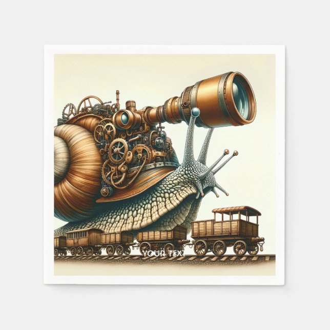 Guardanapo De Papel Fantasy Cute Steampunk Snail Train (Frente)