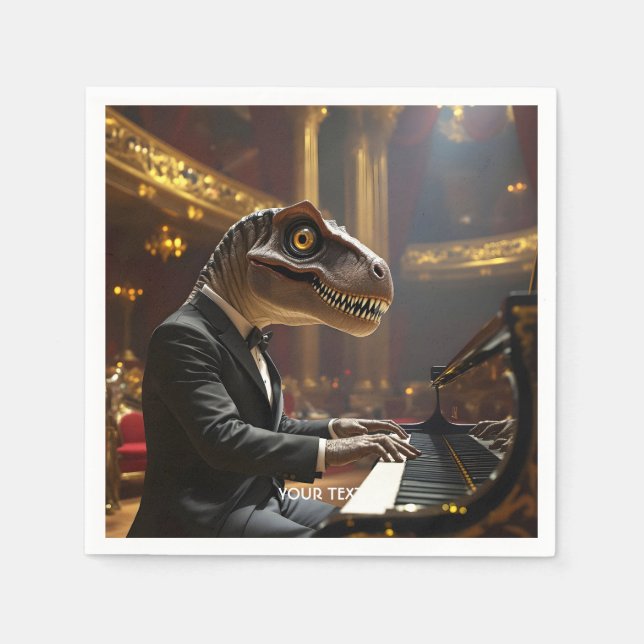 Guardanapo De Papel Fantasy - Cute T-rex Tocando Piano (Frente)