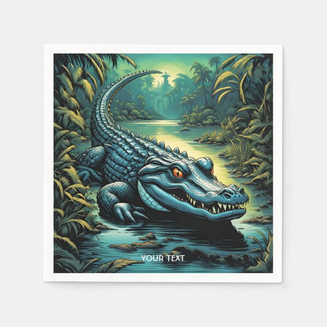 Guardanapo De Papel Fantasy Cute Vivid Cartoon Alligator Forest (Frente)