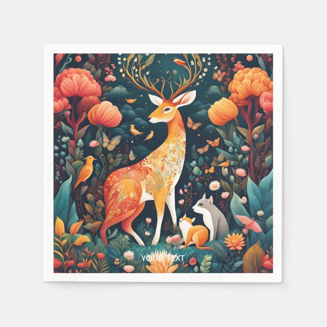 Guardanapo De Papel Fantasy Cute Vivid Flowers Forest Deer (Frente)