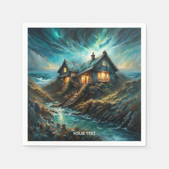 Guardanapo De Papel Fantasy Cute Vivid House Storm Ocean (Frente)