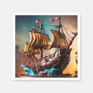 Guardanapo De Papel Fantasy Cute Vivid Pirate Ship Cake