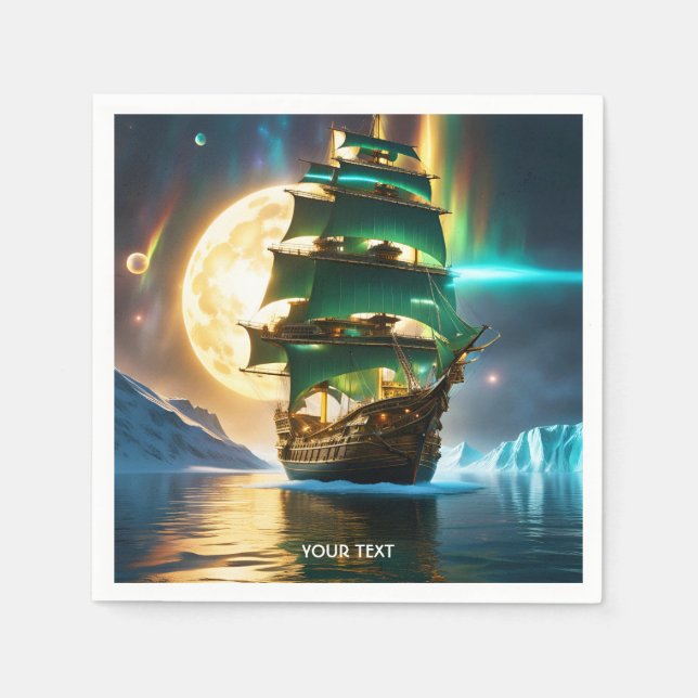 Guardanapo De Papel Fantasy Cute Vivid Sea Ship Moon (Frente)