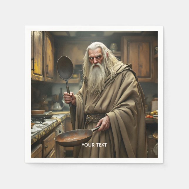 Guardanapo De Papel Fantasy Cute Wizard Frying Pan (Frente)