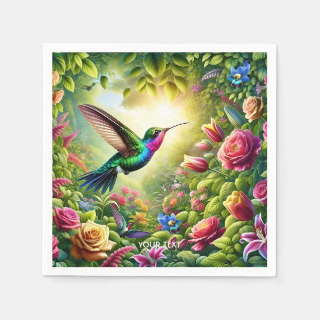 Guardanapo De Papel Fantasy Flowers Cute Rainbow Hummingbird (Frente)