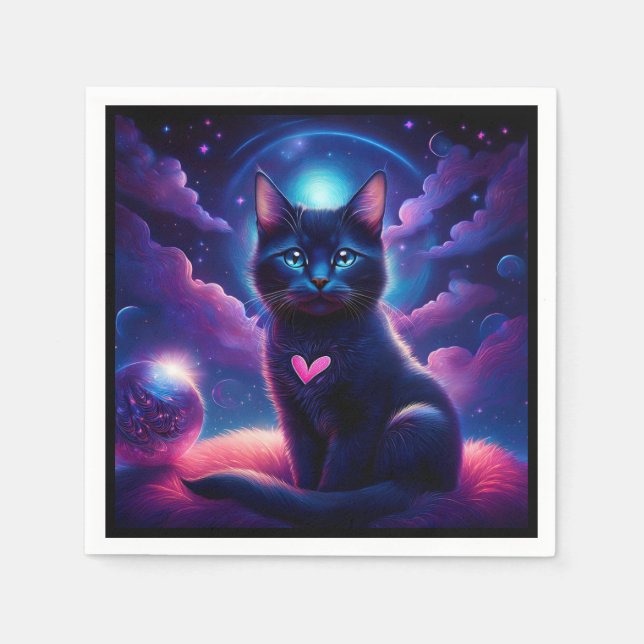 Guardanapo De Papel Fantasy Scene Black Kitten Beautiful Blue Eyes (Frente)