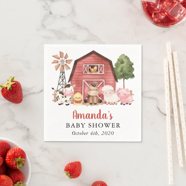 Guardanapo De Papel Farm Animals, Cute Animals, Red Barn, Baby Shower (Insitu)