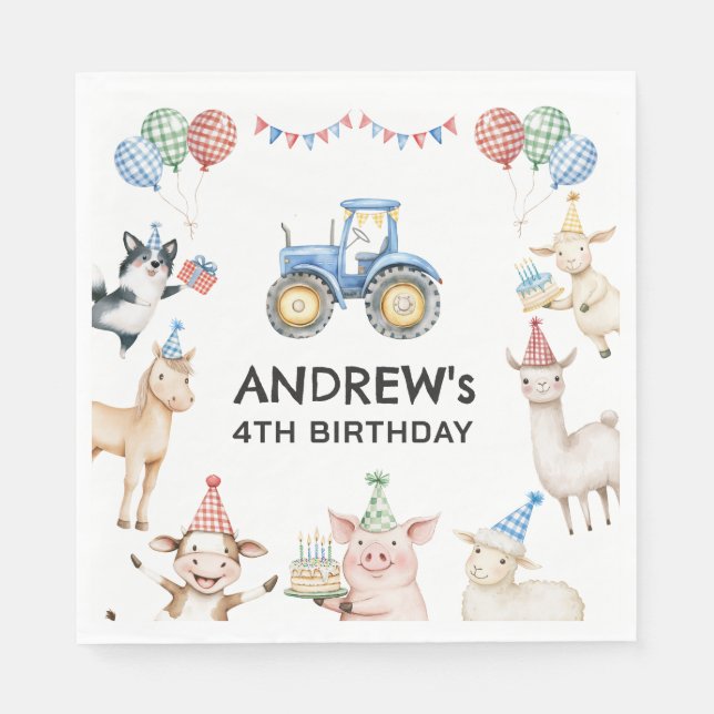 Guardanapo De Papel Farm Animals Kids Birthday Party Napkins (Frente)