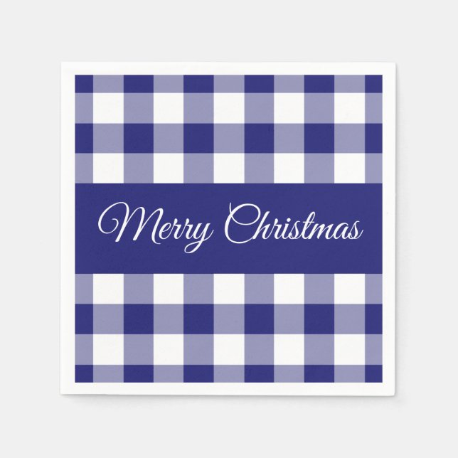 Guardanapo De Papel Farmhouse Blue Checks Feliz Natal (Frente)