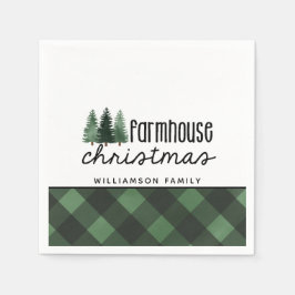 Guardanapo De Papel Farmhouse Christmas Green Xadrez Family Name