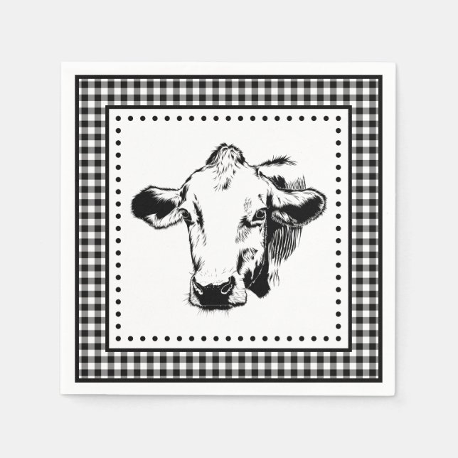 Guardanapo De Papel Farmhouse Cow Gingham (Frente)
