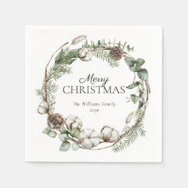 Guardanapo De Papel Farmhouse Russo Greenery Wreath Feliz Natal