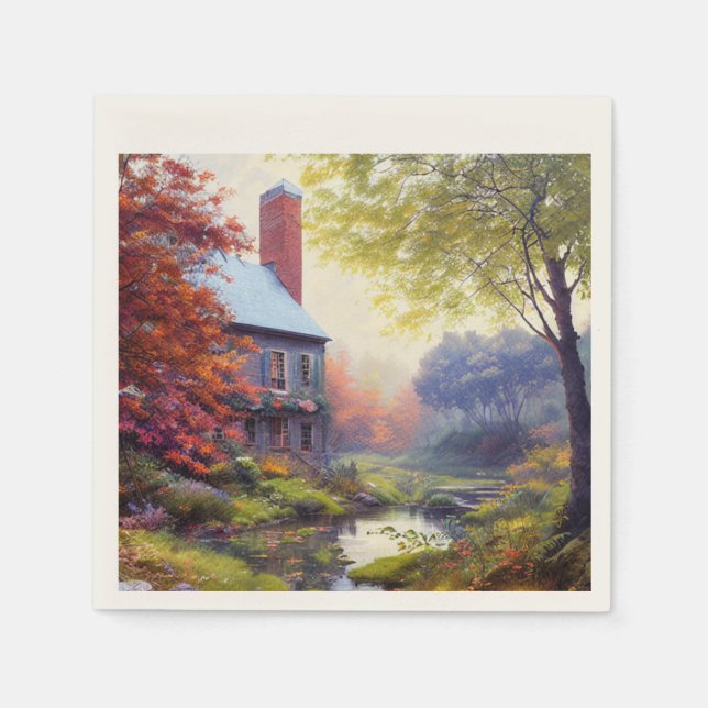 Guardanapo De Papel Farmhouse/stream/bosque/pintura (Frente)