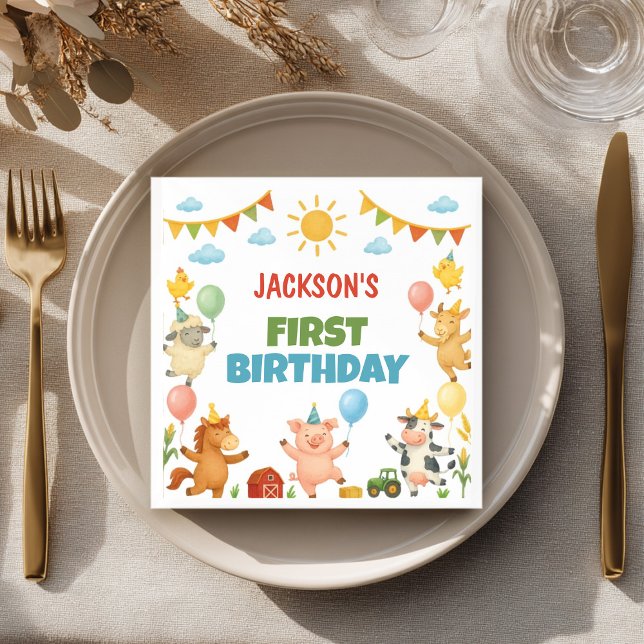 Guardanapo De Papel Farmyard Animals Birthday Party Napkins (Criador carregado)