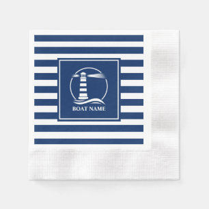 Guardanapo De Papel Farol clássico de barco ou nome com faixas azuis