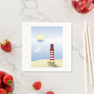 Guardanapo De Papel Farol Costeiro Vermelho e Branco