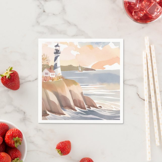 Guardanapo De Papel Farol na margem | Oceano de Aquarela (Insitu)