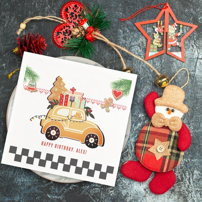 Guardanapo De Papel Fast Cars Sweet Gingerbread Car Christmas Birthday (Fast Cars and Sweet Birthday Rides Festive Gingerbread Car Christmas Napkins)