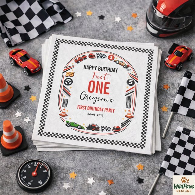 Guardanapo De Papel Fast One Race Car Boy 1st Birthday Party (Fast One Race Car Boy 1st Birthday Party Napkins
)