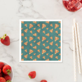 Guardanapo De Papel Fatias de pizza legais padrão vintage em azul turq