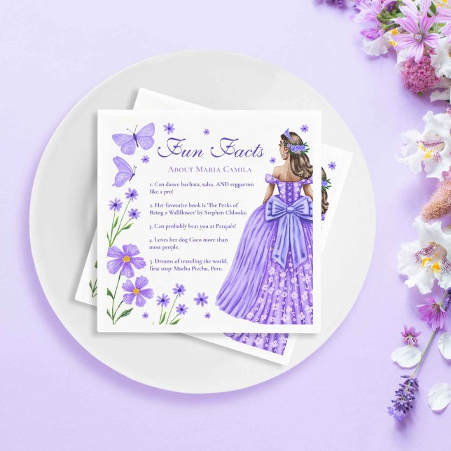 Guardanapo De Papel Fatos Divergentes Lilac Purple Quinceañera Floral (Fun Facts Lilac Purple Quinceañera Floral Napkins)