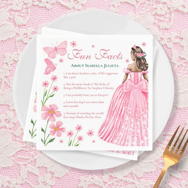 Guardanapo De Papel Fatos Diversos Cor Rosa Rosa Quinceañera Floral (Fun Facts Blush Pink Quinceañera Floral Napkins)