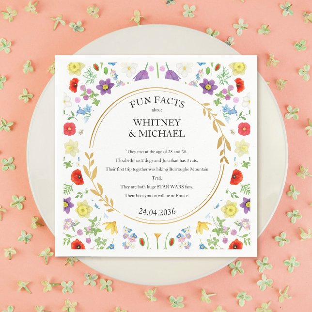 Guardanapo De Papel Fatos Divertidos Casamento Floral de Primavera Wil (Fun Facts Spring Wildflower Floral Wedding Napkins)