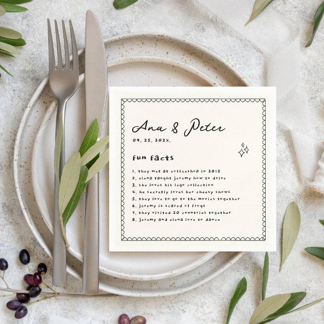 Guardanapo De Papel Fatos divertidos Mão Festa de casamento Ilustrada  (Fun Facts Wedding Napkins)