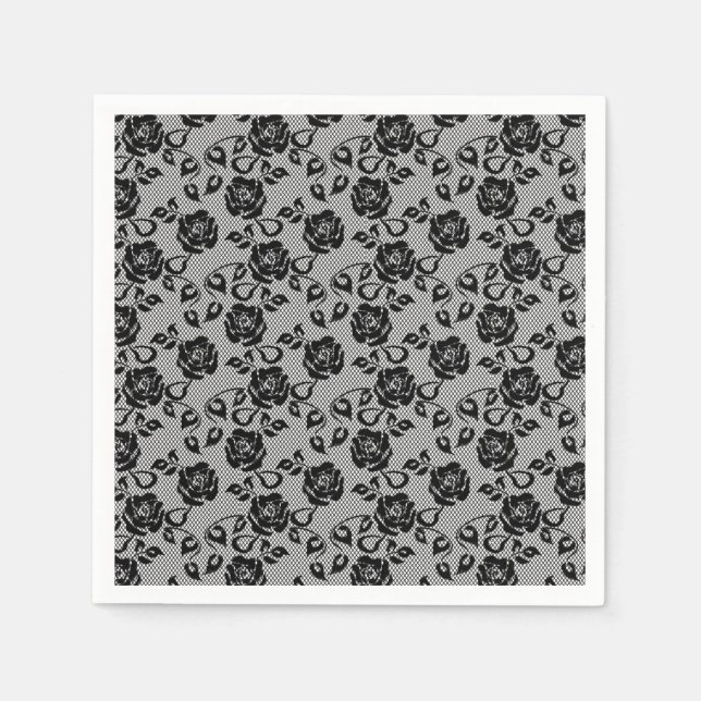 Guardanapo De Papel Faux Black Lace Rosas Fishnet Napkins (Frente)