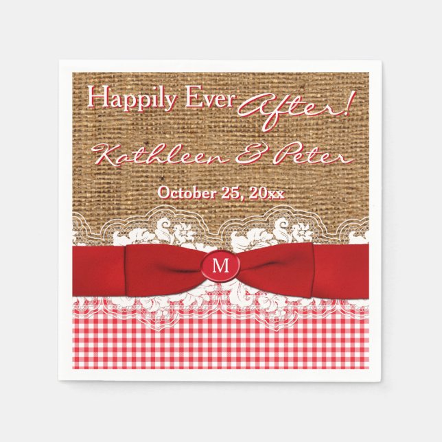 Guardanapo De Papel FAUX Burlap, Lace, Gingham Wedkins Napkins - Verme (Frente)