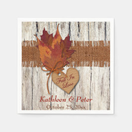 Guardanapo De Papel FAUX Burlap, Wood, Folhas, Casamento Cardíaco Napk