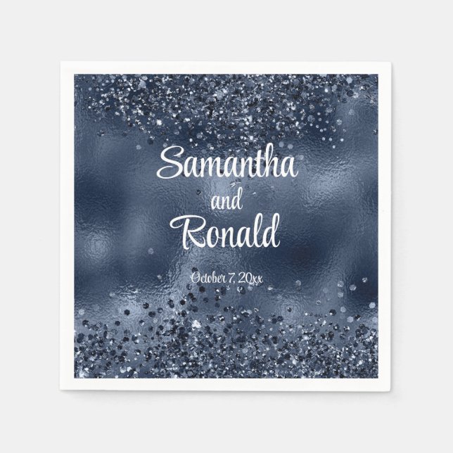 Guardanapo De Papel Faux Dark Blue Glitter e Foil Weding (Frente)