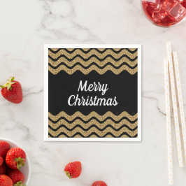 Guardanapo De Papel Faux Dourado Glitter Black Strips Natal