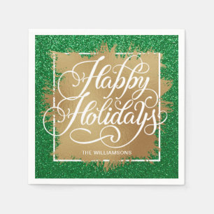 Guardanapo De Papel Faux Foil Happy Holidays, Dourado, sobre o brilho