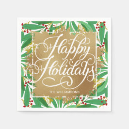 Guardanapo De Papel Faux Foil Happy Holidays Greenery Berries