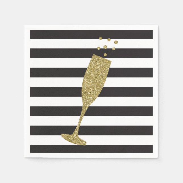 Guardanapo De Papel Faux Glitter Champagne Flute Chic Paper Napkins (Frente)