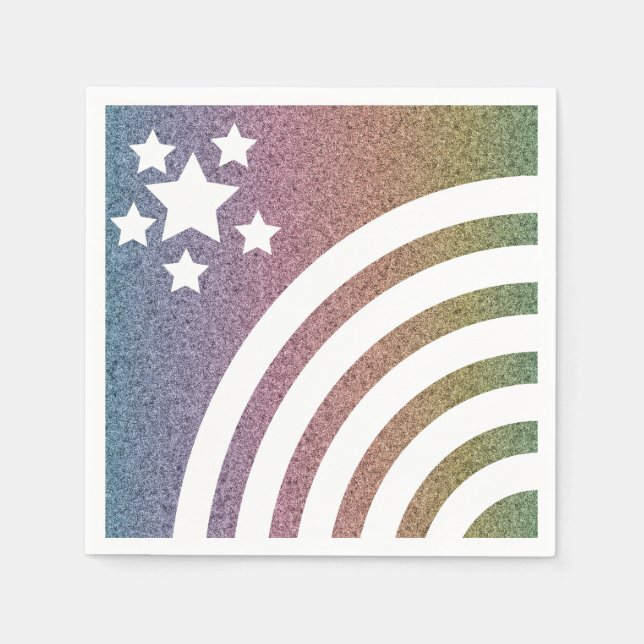 Guardanapo De Papel Faux Glitter Rainbow Stripes Stars Unicorn Party (Frente)
