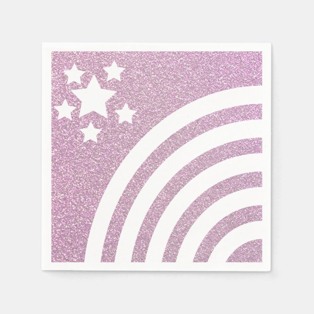 Guardanapo De Papel Faux Glitter Rainbow Stripes Stars Unicorn Party (Frente)