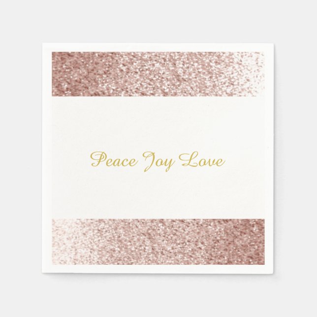 Guardanapo De Papel Faux Glitter Rosa Dourado Peace Joy Love (Frente)