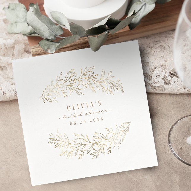 Guardanapo De Papel faux gold botanage chá de panela (faux gold botanical foliage bridal shower party napkins)