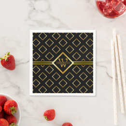 Guardanapo De Papel FAUX Gold Geometric Pattern with Monogram on BLACK