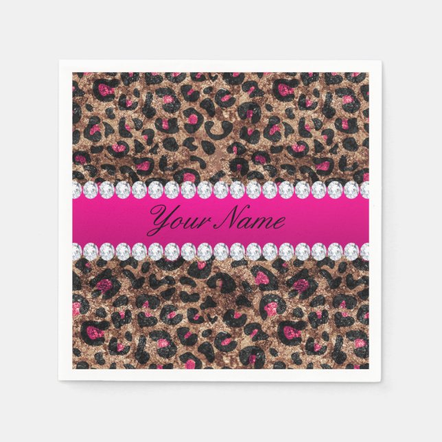 Guardanapo De Papel Faux Leopardo-Quente-Rosa-Rosa Gold Foil e Diamant (Frente)