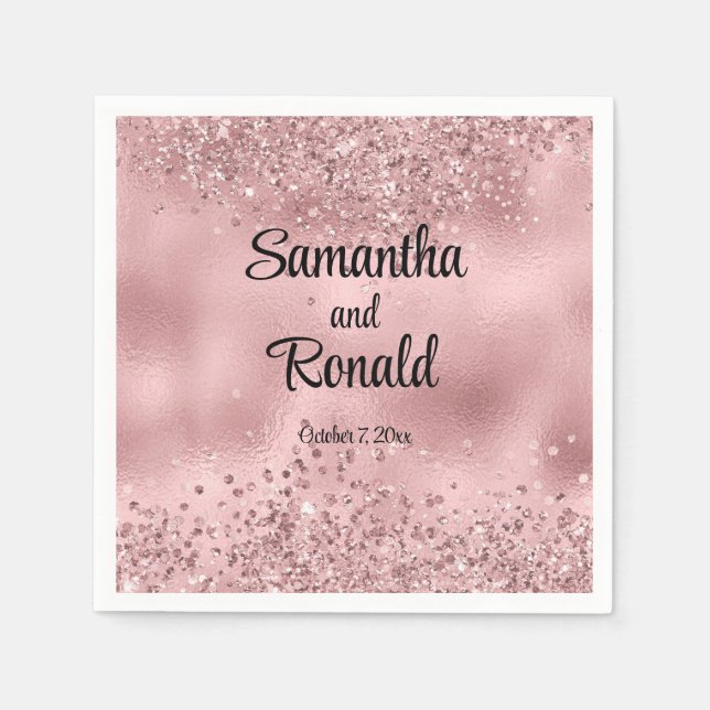 Guardanapo De Papel Faux Pink Glitter e Foil Wedes (Frente)